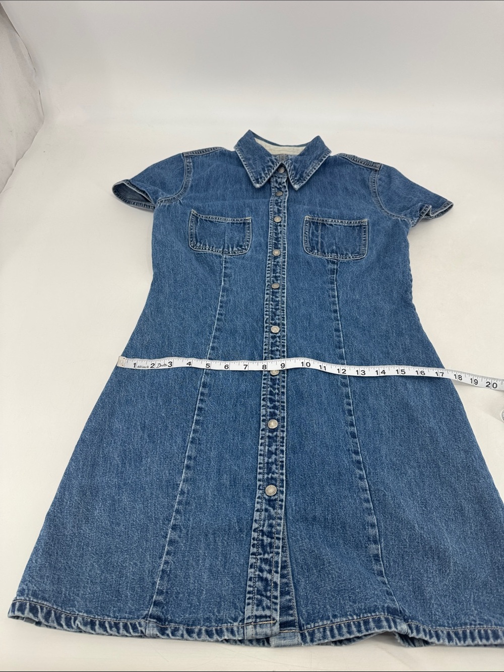 Gap Vintage Y2K Heritage Americana Classic Denim Snap Button Mini Shirt Dress - Picture 10 of 12